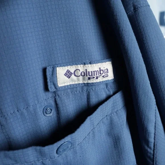 2x Columbia PFG‎ Fishing Shirt Blue Short Sleeve Mens Vented Quick Dry Omnishade - Picture 6 of 8